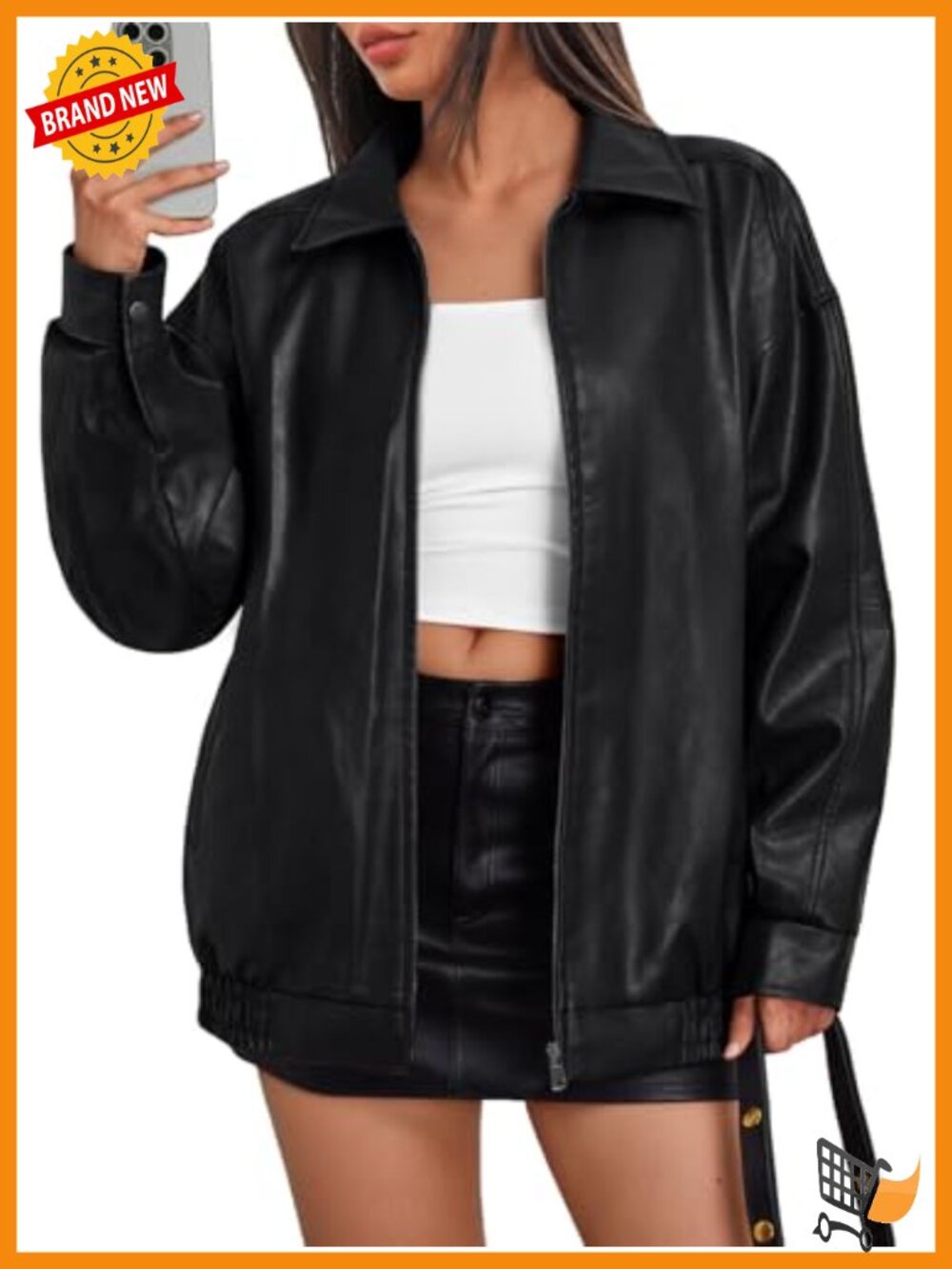 Vegan Leather Oversized Moto Bomber Jacket Womens Fall Winter Coat